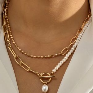 💕💕Pearl beaded vintage chain necklace.